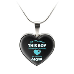 So There's This Boy Who Stole My Heart He Calls me Mom Necklace Silver Heart or Gold Round Gift for Mom Engraved New Mom Jewelry