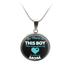 So There's This Boy Who Stole My Heart He Calls me Mom Necklace Silver Heart or Gold Round Gift for Mom Engraved New Mom Jewelry