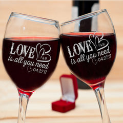 Love Is All You Need Personalized Wine Glass Valentines gift Anniversary gift Wedding Gift Bridal Gift