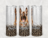 Personalized German Shepard and Leopard Skinny Tumbler 20 oz, Lab lover, German Shepard lover, Pug Love French Bulldog lover gift,