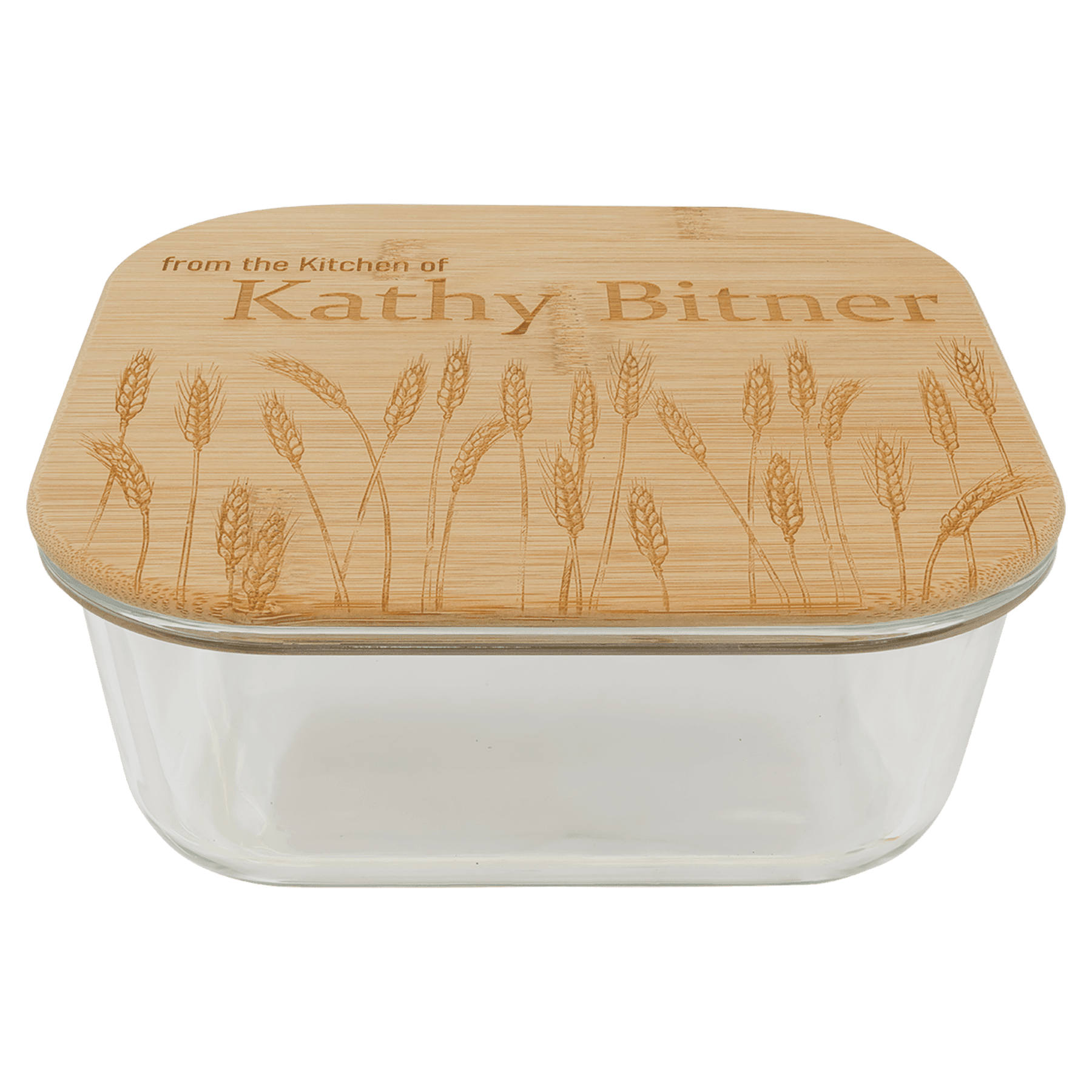 Personalized Glass Storage Container with Bamboo lid. Glass and Bamboo Eco- Friendly storage container