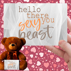 Teddy Bear with Love Note, Personalized ,Hello You Sexy Beast, Great Valentines, birthday, I love you gift