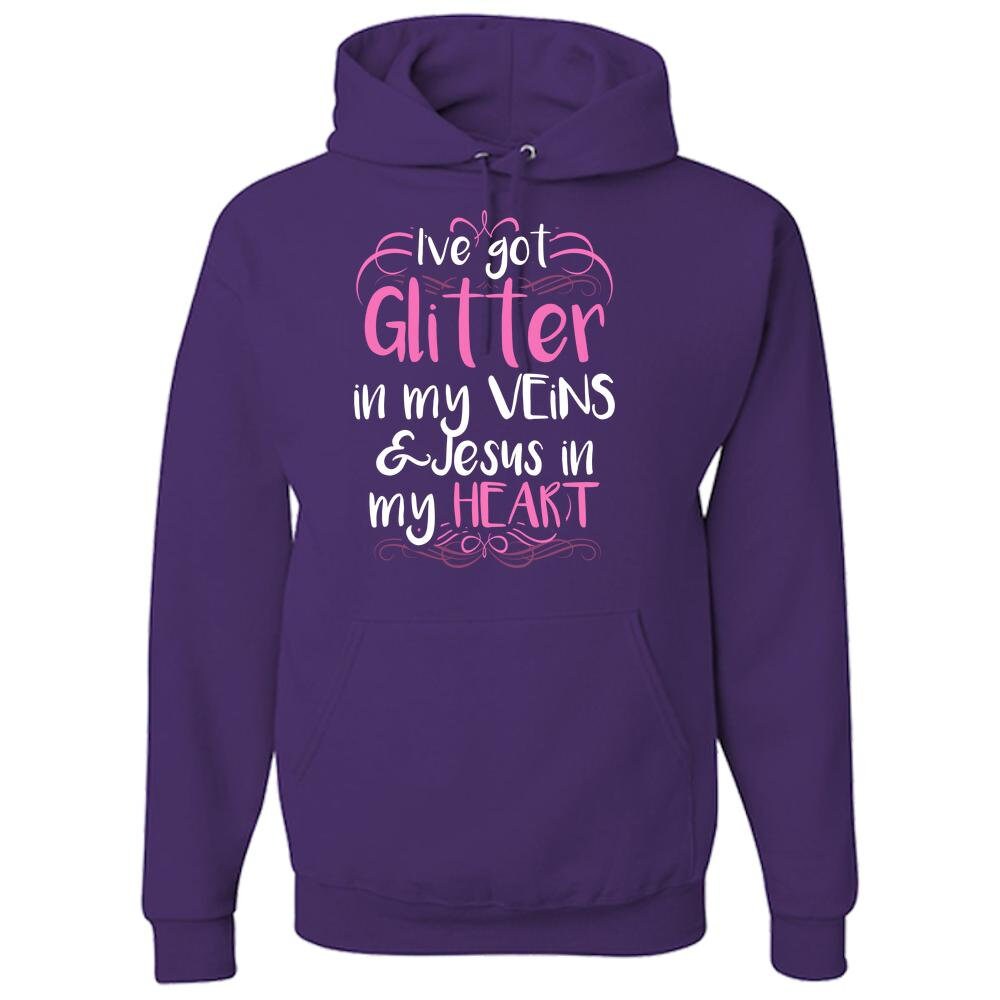 Glitter in my Veins and Jesus in my Heart Love Jesus Christian Faith Jesus Shirt Hoodie Christian Gift for Woman Fun Gift under 50