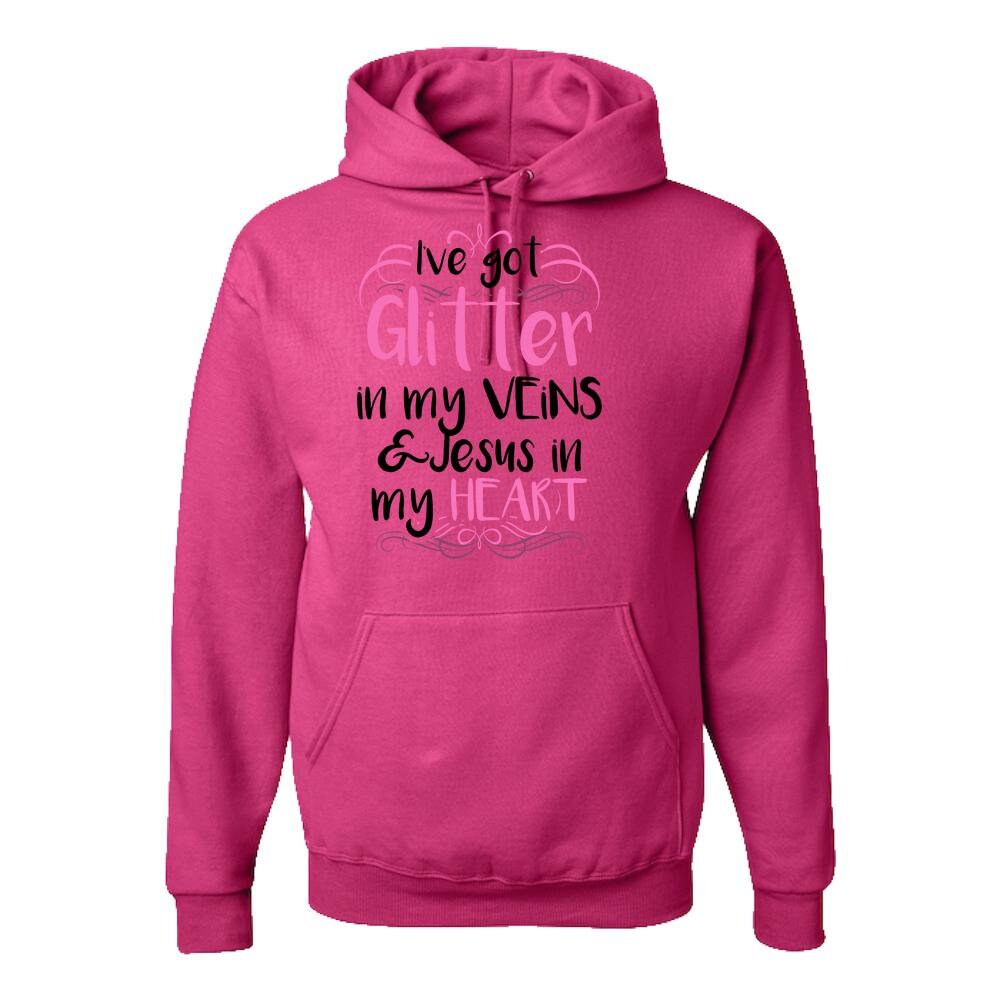 Glitter in my Veins and Jesus in my Heart Love Jesus Christian Faith Jesus Shirt Hoodie Christian Gift for Woman Fun Gift under 50