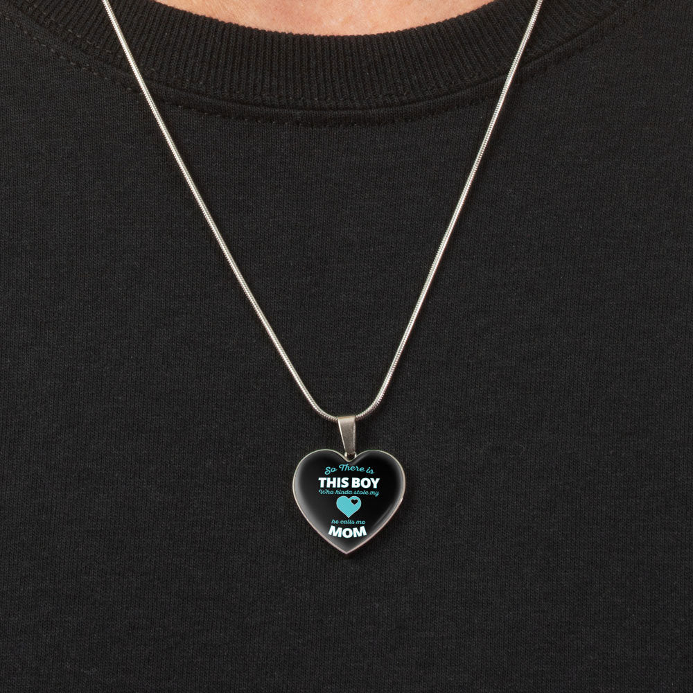 So There's This Boy Who Stole My Heart He Calls me Mom Necklace Silver Heart or  Gold Round Gift for Mom Engraved New Mom Jewelry