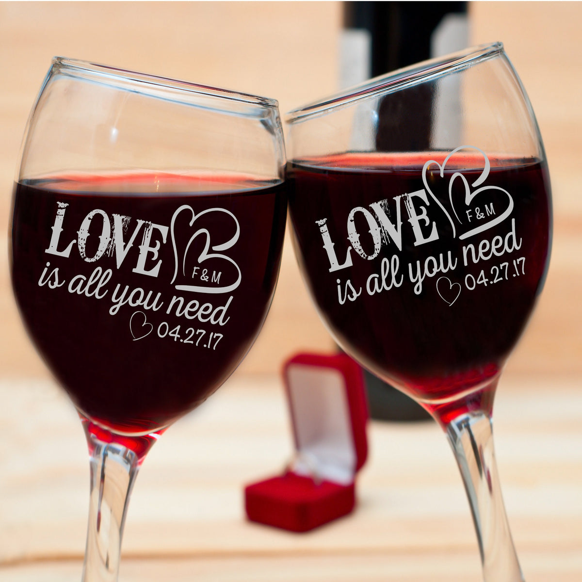 Love Is All You Need Personalized Wine Glass Valentines gift  Anniversary gift Wedding Gift Bridal Gift