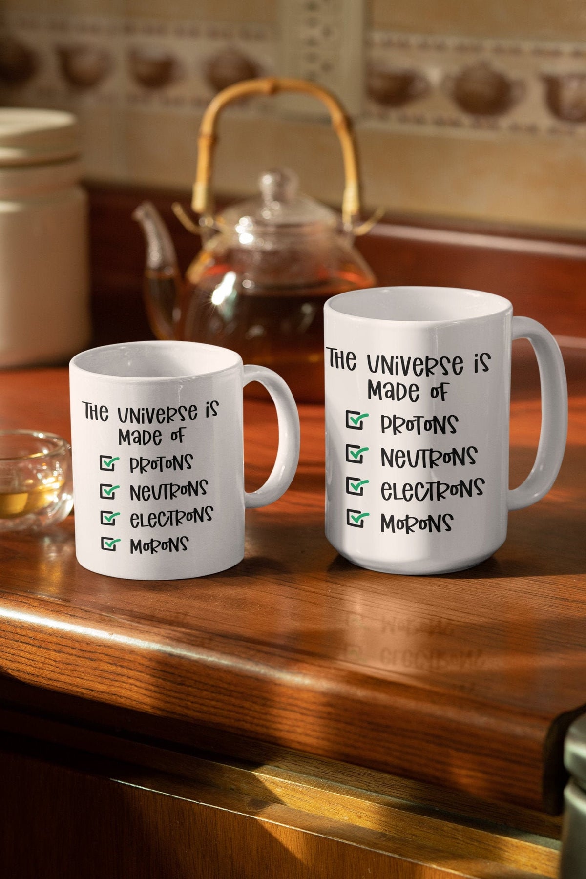 The World is made of Protons, Neurons, Electrons, and Morons!  Funny Nerd sarcasm coffee mug, Funny Science Mug, Nerdy Geeky Funny mug gift