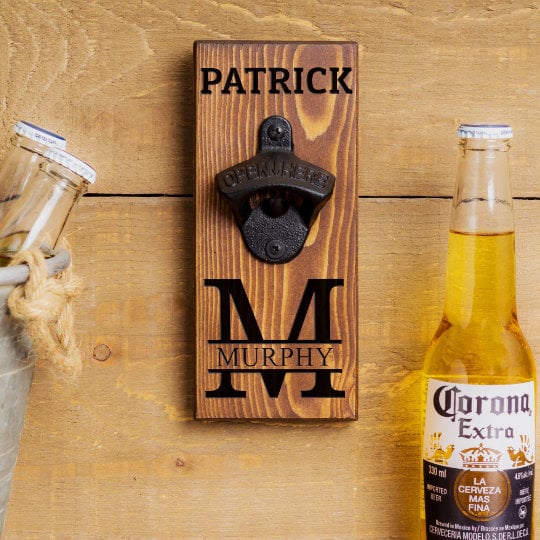 Personalized Wood Bottle Opener, Customize with anything to make a Unique Gift for Dad, Groomsmen, Groom, Friend, Brother, Sister, ManCave