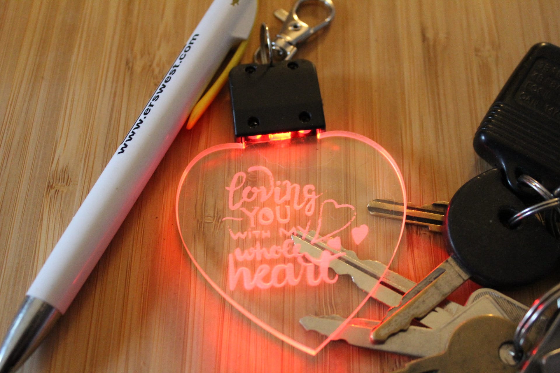 Personalized Heart Keychain, Engraved LED lit Heart color changing Keychain, Valentine gift, Mom gift, Grandma, memorial gift, pet picture