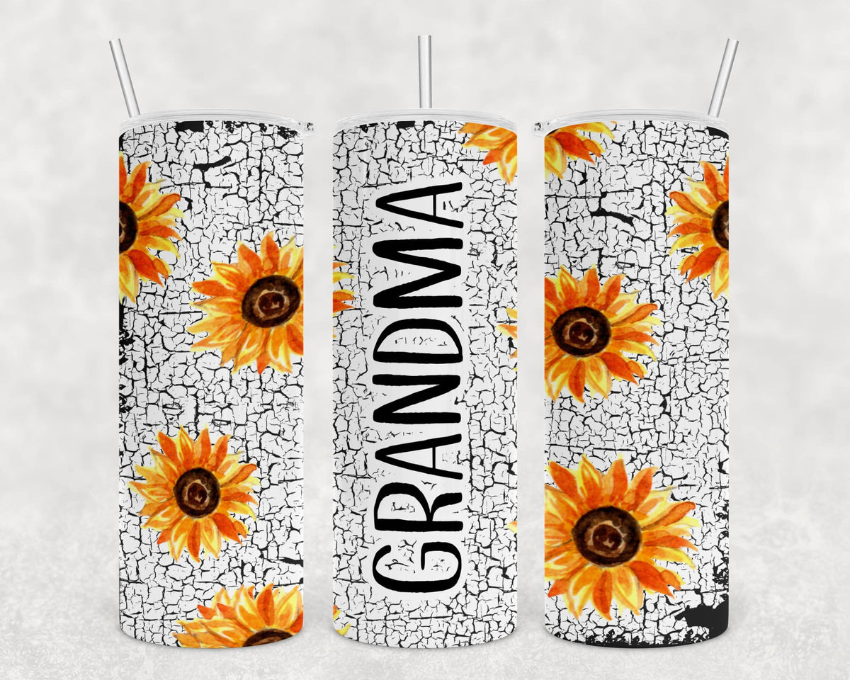 Skinny Tumbler 20 oz Grandma crackled with sunflower gift for grandma, mothers day, drink