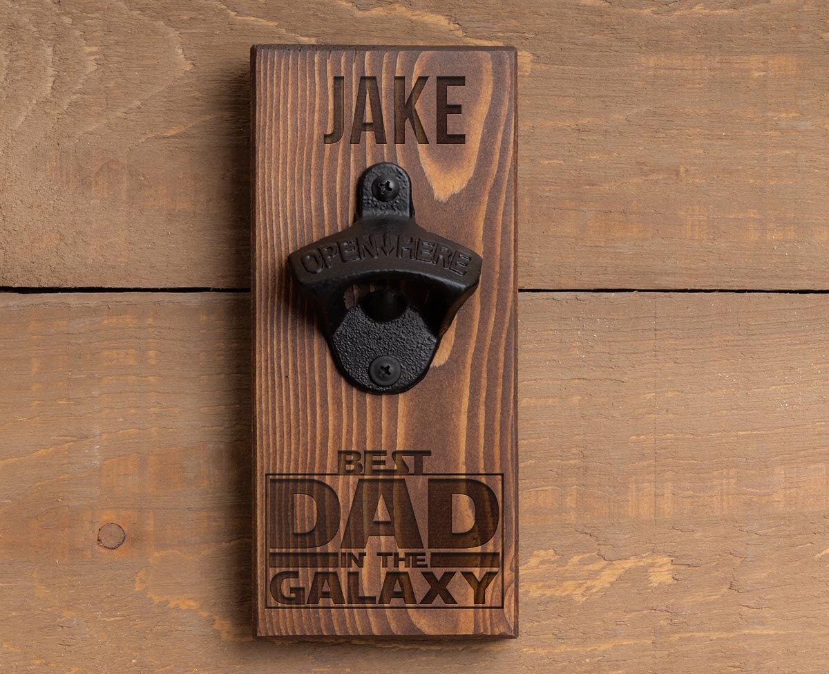 Personalized Wood Bottle Opener,#1 Dad with moustache, Customized gift for Dad, Groomsmen, Groom, Friend, Brother, Sister, Man Cave