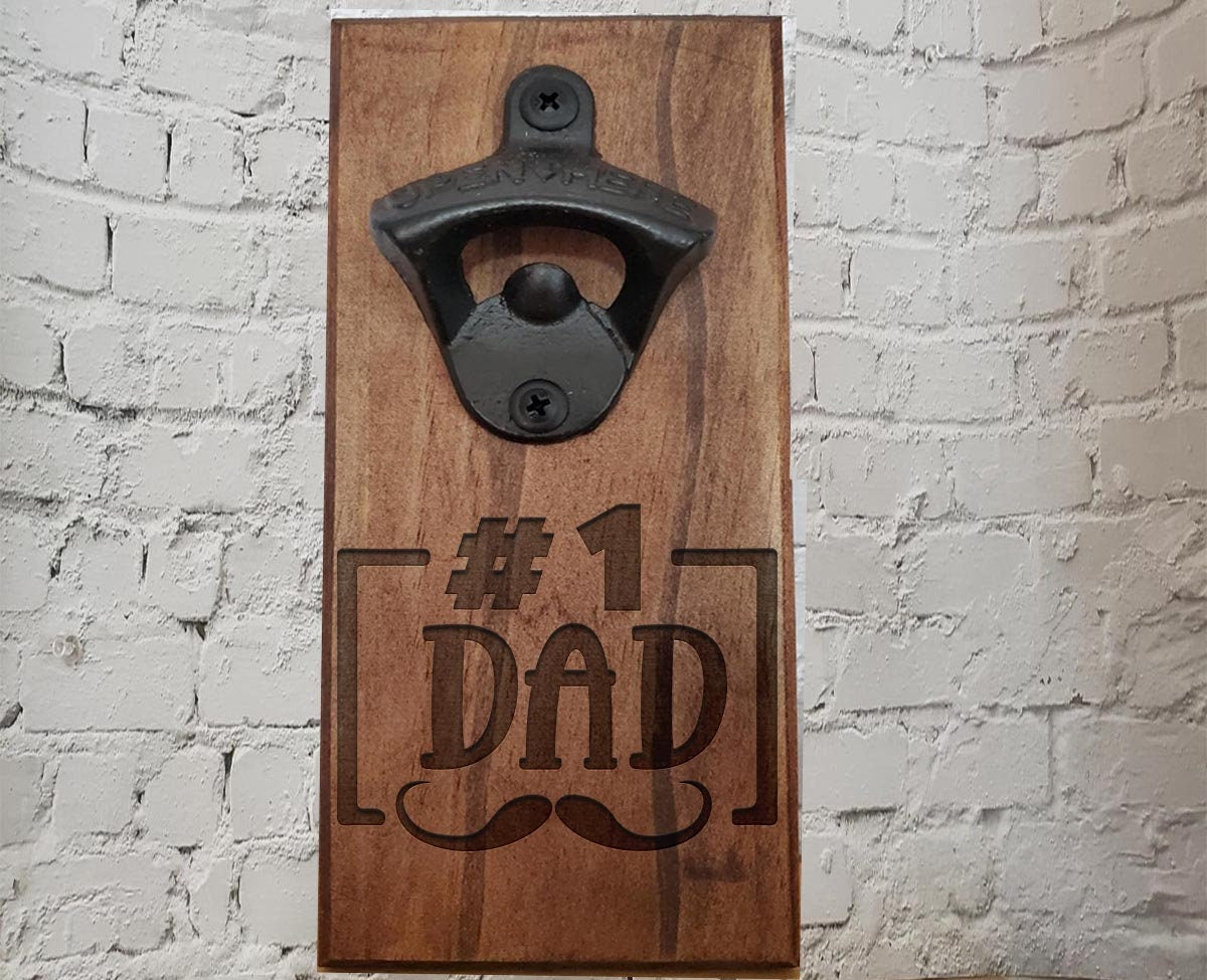 Personalized Wood Bottle Opener,#1 Dad with moustache, Customized gift for Dad, Groomsmen, Groom, Friend, Brother, Sister, Man Cave