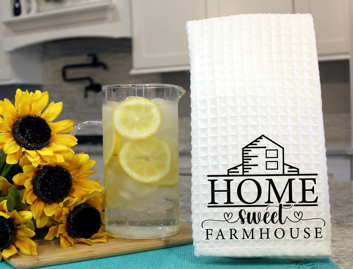 Home Sweet Farmhouse Dish Towel, House Warming Gift, Hostess gift,farmgirl home decor, kitchen towel, gift for her, gift for mom, birthday