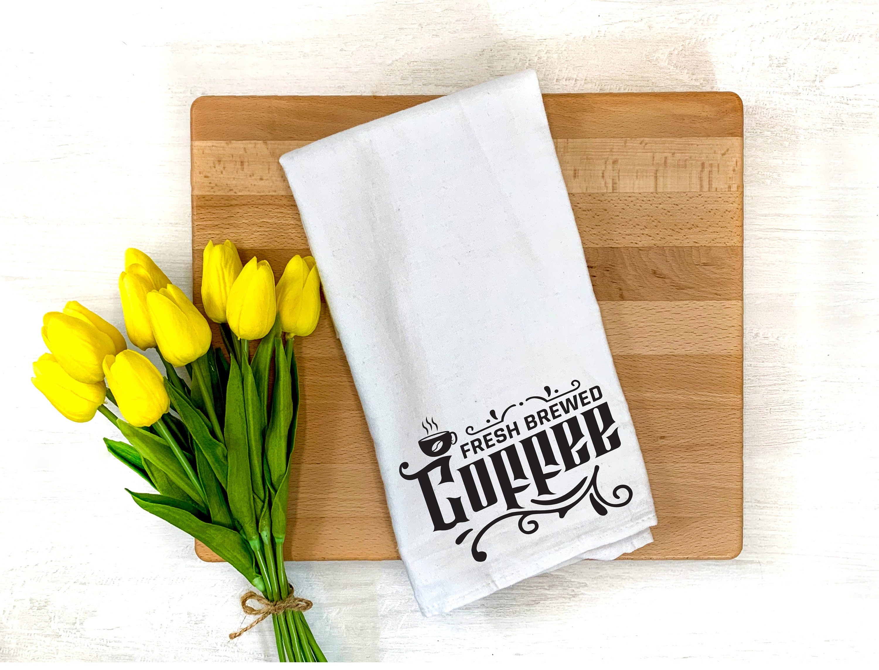 Fresh Brewed Coffee Dish Towel, House Warming Gift, Hostess gift, Coffee lover home décor, kitchen towel, for her, gift for mom, birthday