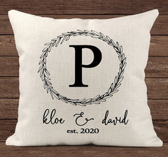 Family Last Name Initial Pillow Personalized with your names,and dates,Holiday gift,Birthday,Wedding Gift,Anniversary, engagement, Christmas