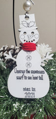 Children Height memory keeper Christmas Ornament, Personalized with Child name and year, Keepsake for Mom, Grandma, Snowman Height Scarf