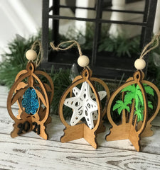 Christmas Ornaments, Christmas Decoration 3D tropical themed ornaments, Palm Tree Ornament, Starfish Ornament, Waves Ornament